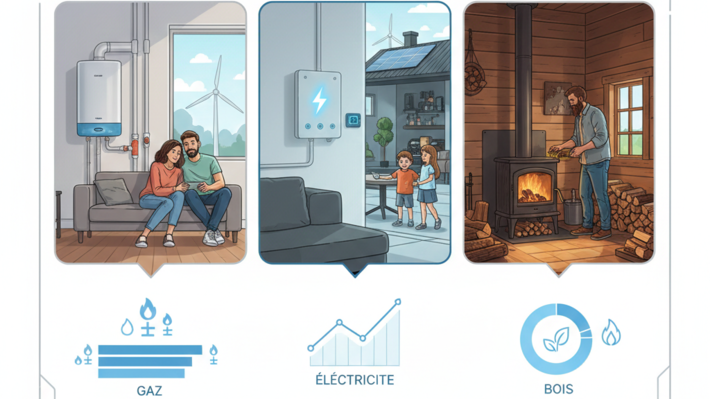 comparatif chauffage bois, gaz et electricité